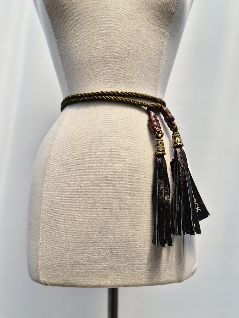 Leatherock Olive Green Rope Tassel Belt NWT Boho Western Leather Wrap Necklace